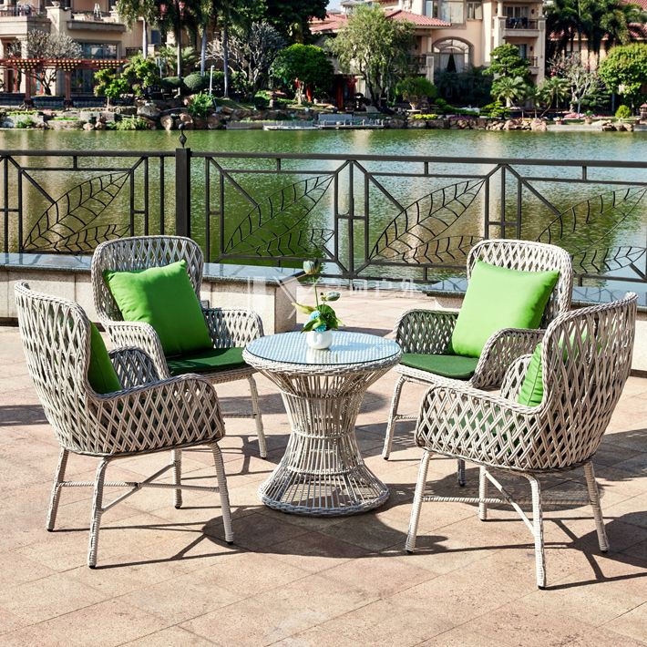 Modern Glass Top Dining Table Set 1/2/3/4/5 Pcs Rattan Outdoor Dining Set