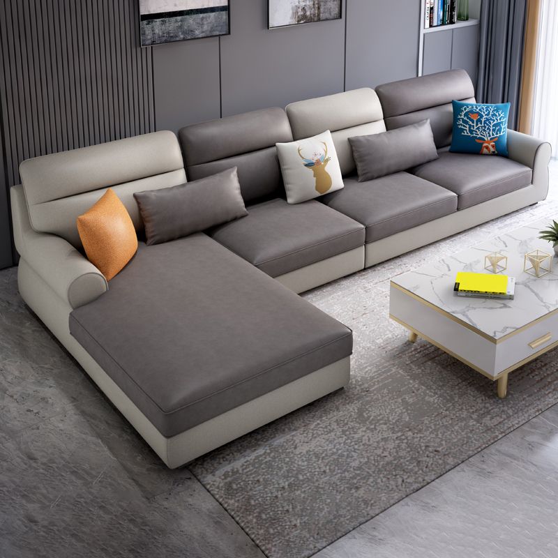 L-Shape Rolled Arm Pillowed Back Cushions Sectional Sofa with Chaise