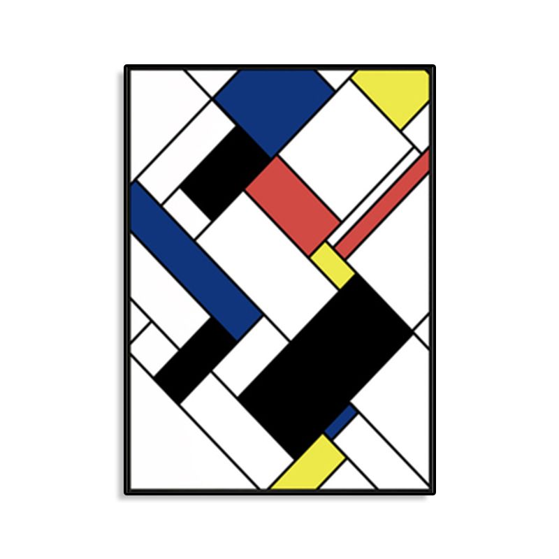 Mondrian Geometric Painting Canvas Nordic Textured Wall Art in Multi-Color for Room
