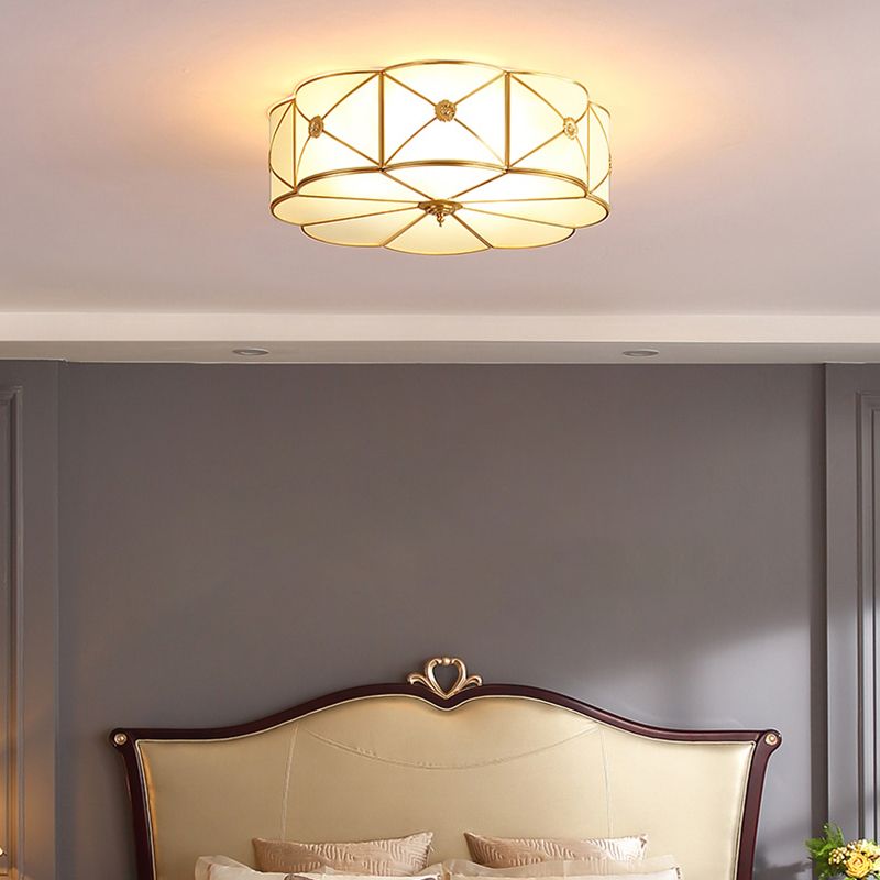 Plafonnier en verre à tambour doré, luminaire de plafond de Style Colonial pour salon