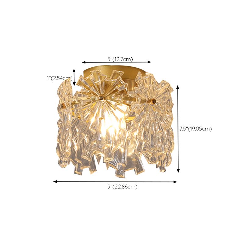 Drum Shape Flush Ceiling Lights Modern Style Glass 1 Light Flush Mount Fixture in Gold