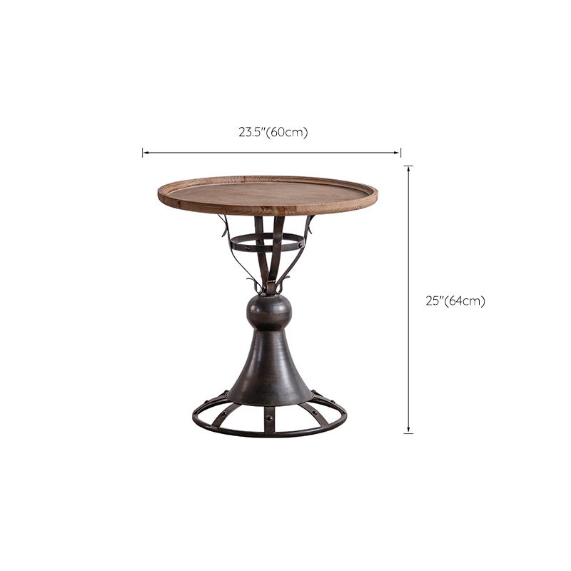 French Country Round Wood Top Side Table Iron Pedestal End Table