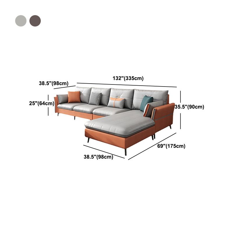 Tufted Flared Arm 5-Seat Sectional Faux Leather Sectional for Living Room