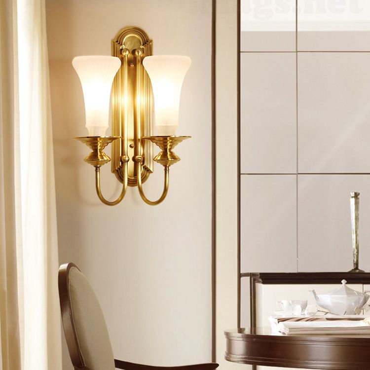 Contemporary Armed Wall Mounted Light Milk Glass Wall Lamp for Bedroom