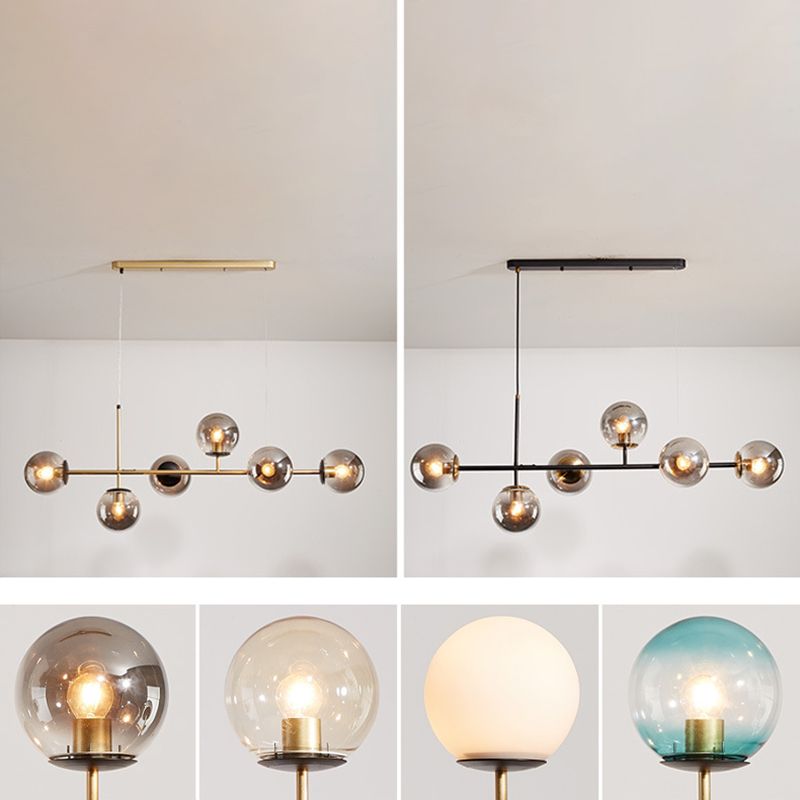 Wrought Iron Island Pendant Light in Modern Luxury Style Glass Sputnik Ceiling Light for Dining Room