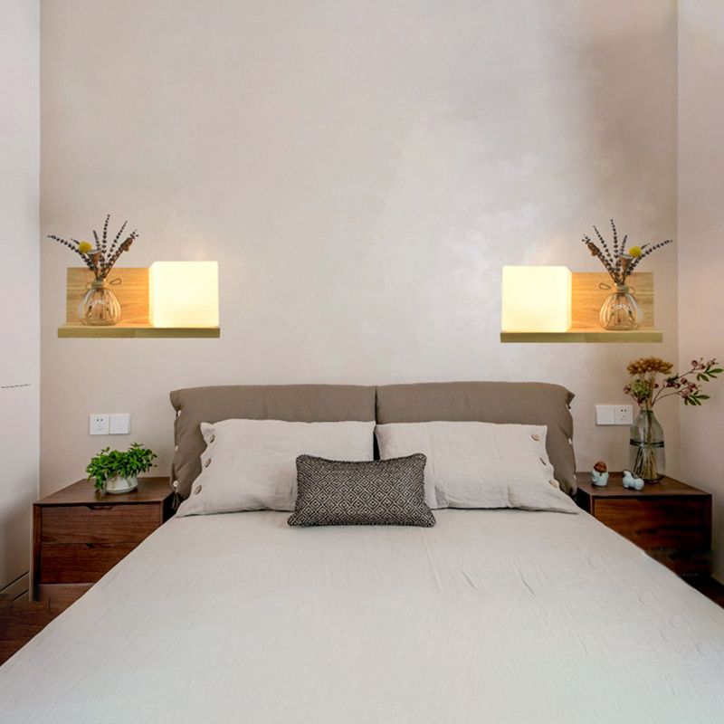 Iluminación de la pared de la pared sombreada beige lámpara de montaje de pared de madera contemporánea