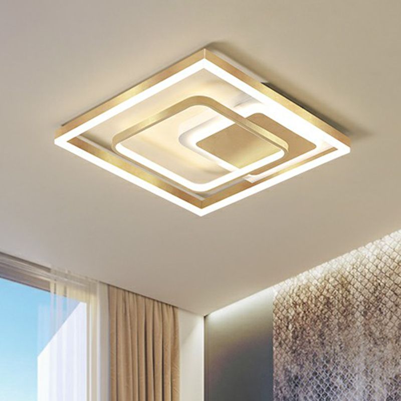Contemporary LED Ceiling Flush Mount Gold Rectangular Flush Light Fixture with Acrylic Shade