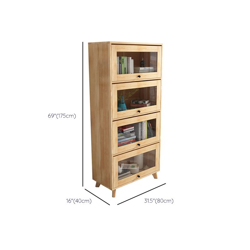 Natural Pine Wood 31.5" Wide Accent Cabinet with Glass Paned