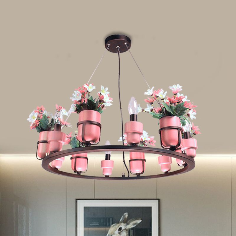 6 lampadine il lampadario metallico industriale rosa/blu circolare a sospensione kit luminoso con design delle candele
