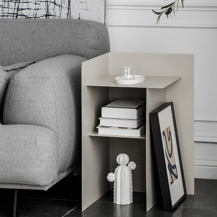 Metal Abstract End Table Mid-Century Side Table with Metal Shelf