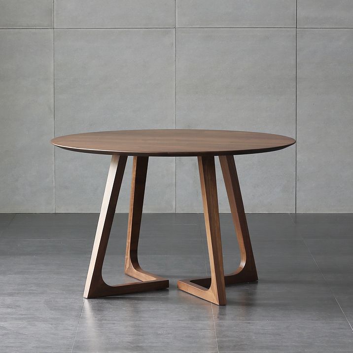 Round Pedestal Casual Dining Table Brown Tone Fixed Table with Pinewood Solid Wood