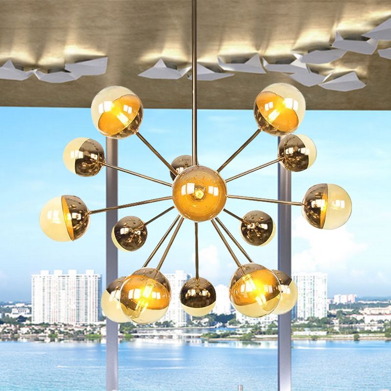 Semi-encastré Globe pour salle à manger, verre blanc/transparent/gris fumée, 9/12/15 lumières, luminaire semi-encastré contemporain en cuivre/chrome/or