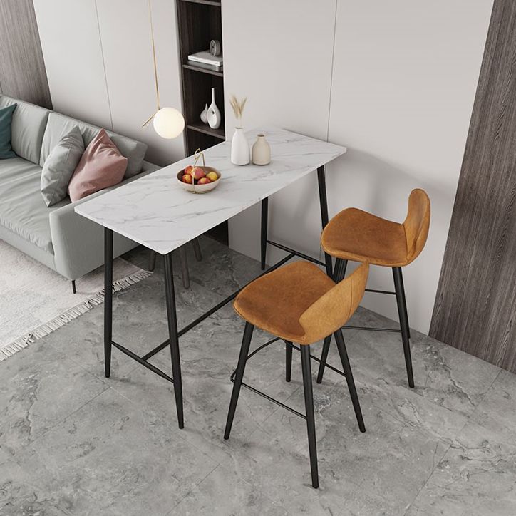 Modern Bar Table Set 1/2/3 Pieces Stone Rectangle Bar Set with Upholstered Stools
