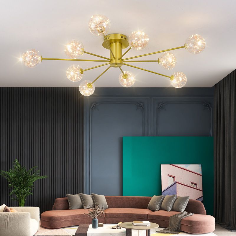 Plafonnier Spoutnik en verre LED étoilé nordique pour chambre à coucher