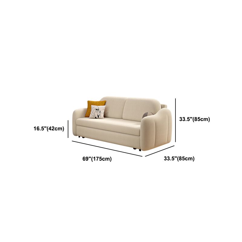 Beige Modern Slipcovered Sofa Bed Sloped Arm Sofa with Storage