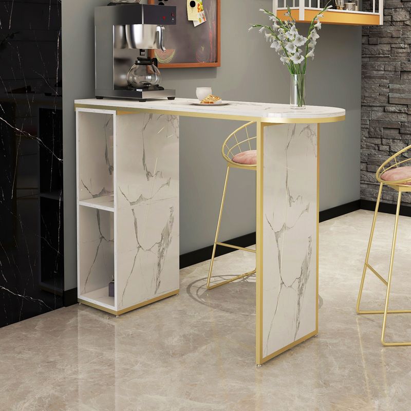 Wood Bar Table with Storage Glam Pub Table with Double Pedestal