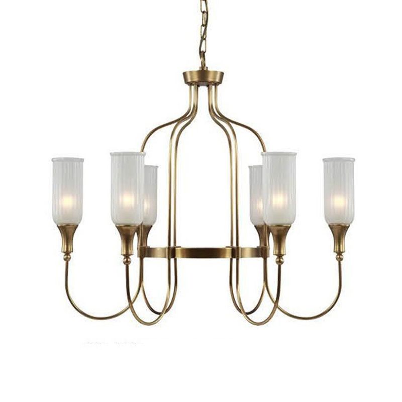 Cylinder Chandelier Light Fixture Traditional Opal Glass Pendant Lighting for Restaurant