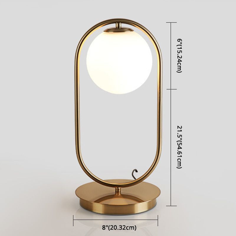 Minimalist Round Table Lighting Opal Glass 1 Bulb Living Room Table Lamp in Gold
