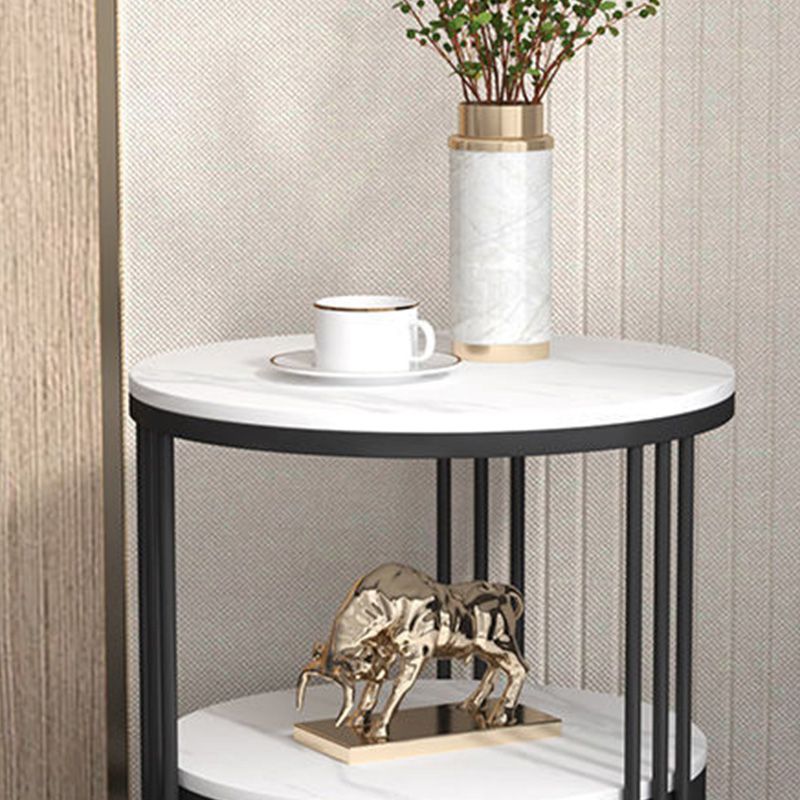 Mid-Century Modern Stone Top Metal Frame Sofa Side Table with Storage