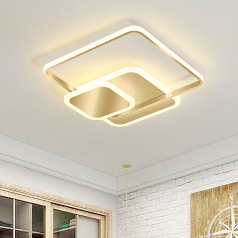 Gestapelte quadratische LED-Einbau-Deckenleuchte aus Metall mit minimalistischem Gold-Finish