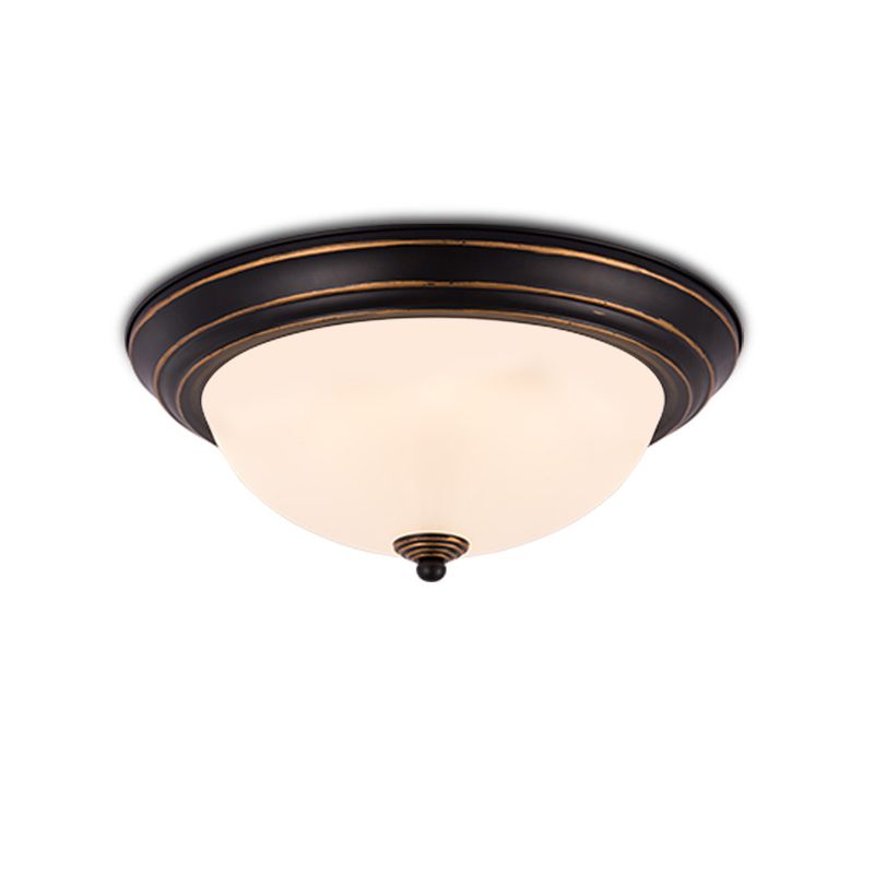 Countryside Semi-Sphere Flush Ceiling Light Milky Glass LED Flush Mount Lighting in Black for Study Room, 13"/15" W