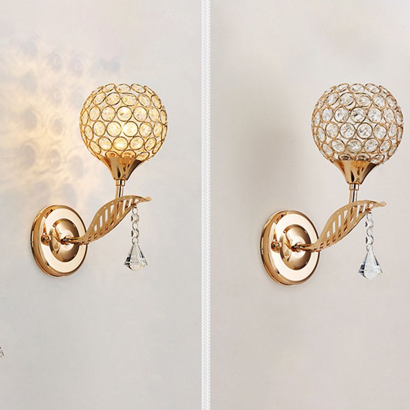 Modernism Ball Wall Light Fixture Crystal Living Room Wall Sconce in Gold