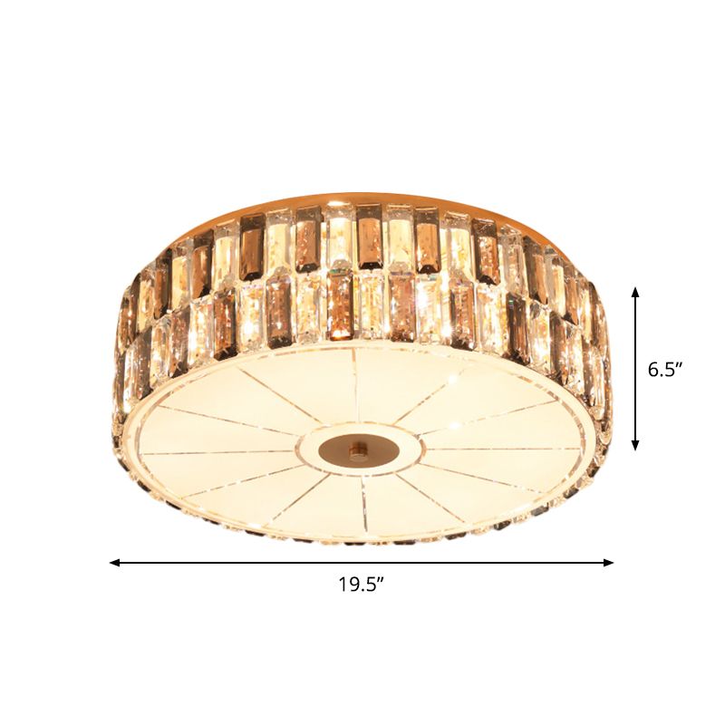 9 - Bulb K9 Crystal Flush Light Simple Gold Drum Bedroom Flush Montaggio Lampada in Gold with Glass Diffuser