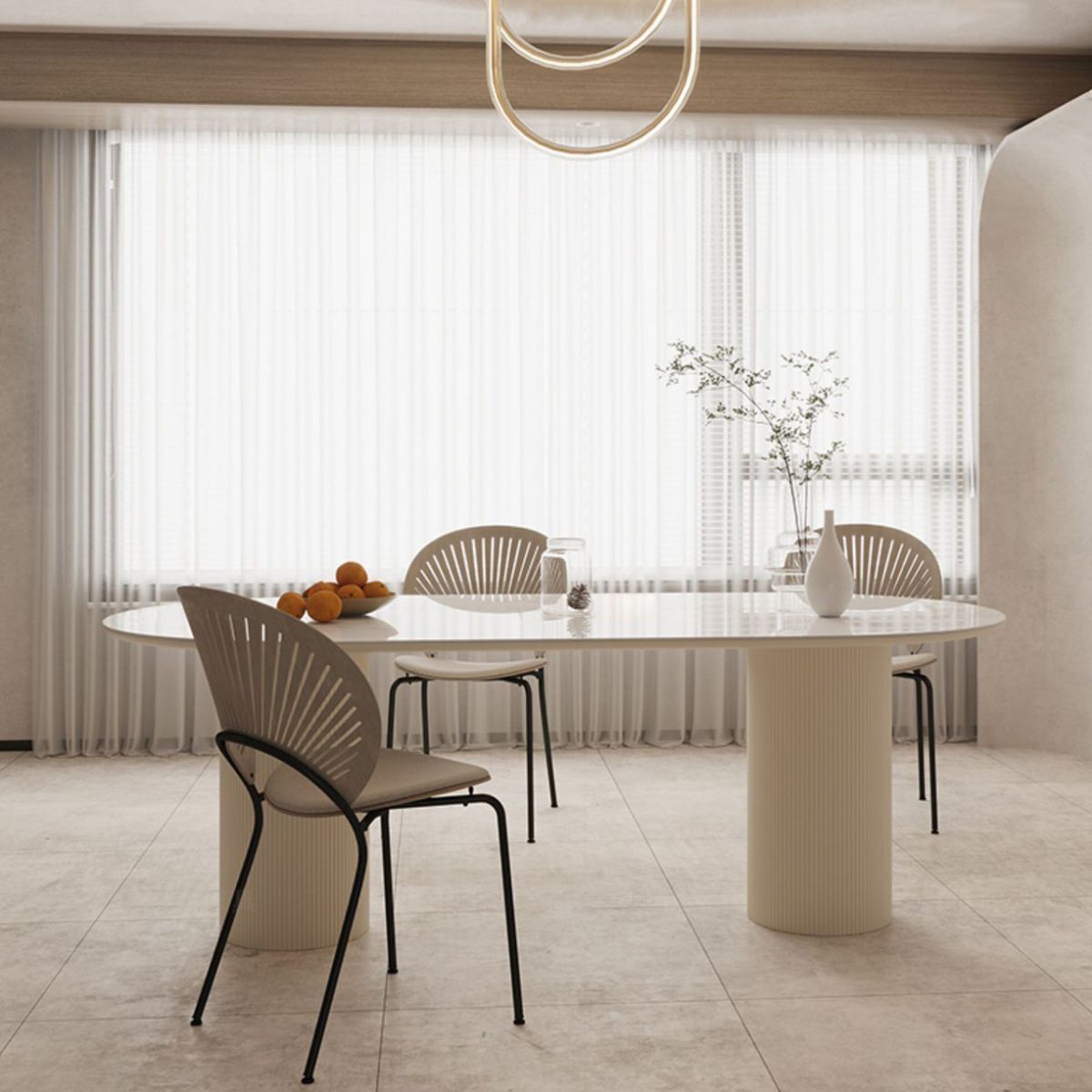 Modern Style Oval Table Set 1/4/5/6/7 Pieces Dining Set with Metal Legs