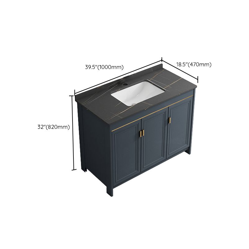 Blue Bathroom Vanity Metal Frame Single Sink Rectangle Mirror Bath Vanity with 2 Doors