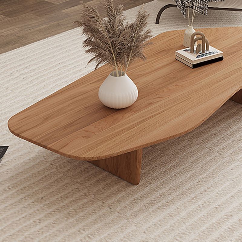 Solid Wood Coffee Table Free-Form Modern Cocktail Table with 2 Legs
