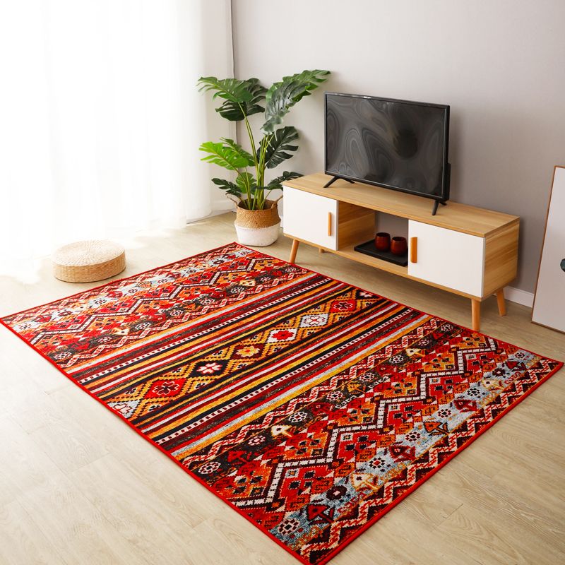 Boho-Chic Stripe Printed Rug Multi-Colored Polyster Area Rug Anti-Slip Backing Pet Friendly Area Carpet for Living Room