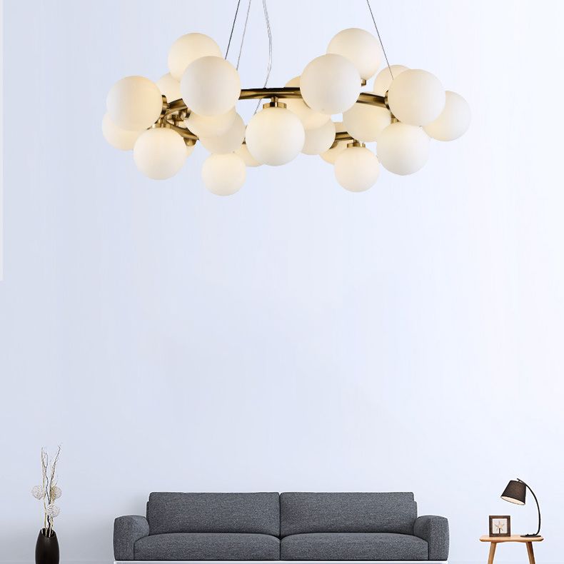 Glass Circular Hanging Pendant Light Contemporary Chandelier Pendant Light in White