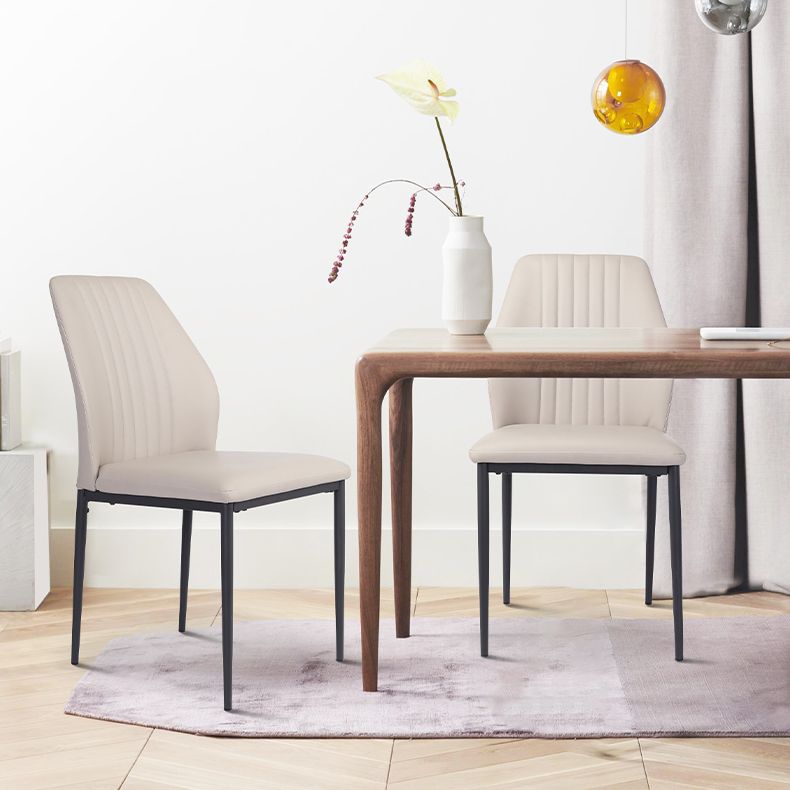 Scandinavian Style Leather Dining Chairs Solid Back Armless Dining Chairs for Kitchen (Set of 2)