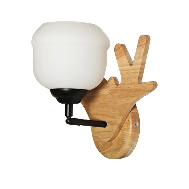 Luce da parete a forma di gemme contemporanee con testa di cervo 1 funce da parete in legno leggero in beige per camera da letto
