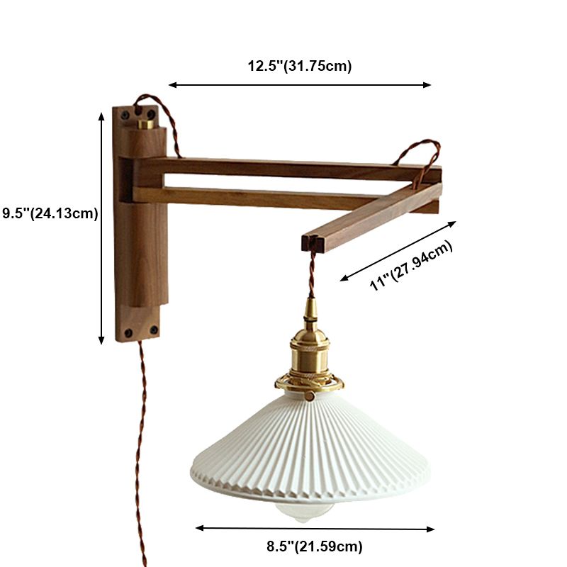 Brown 1-Light Wall Lamp in Modern Creative Style Wooden Cone Wall Light for Living Room