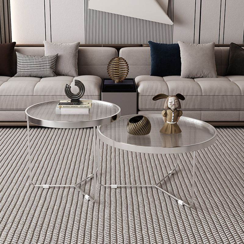 Tempered Glass Round Top 2 Nesting Table Metal Frame Base Cocktail Table