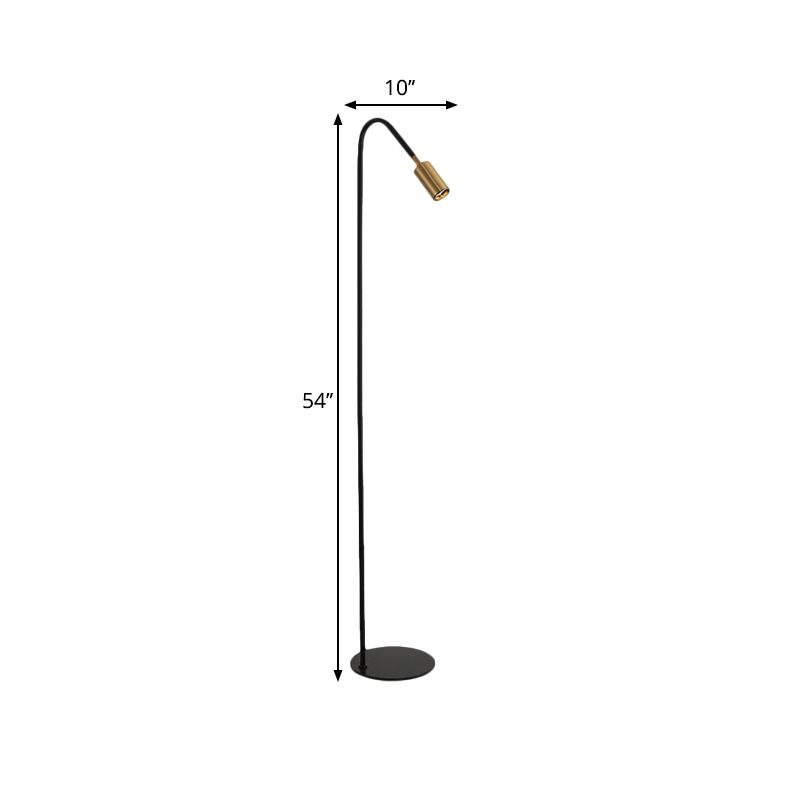 Minimal Tubular Standing Floor Light Metal 1 Head Living Room Floor Lighting in Black with Curved Arm