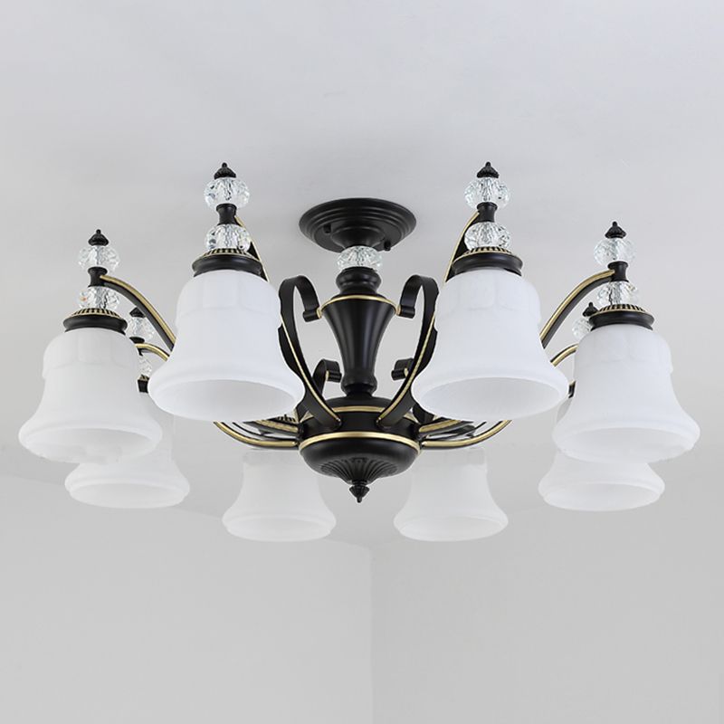 Plafonnier traditionnel en verre noir en forme de cloche