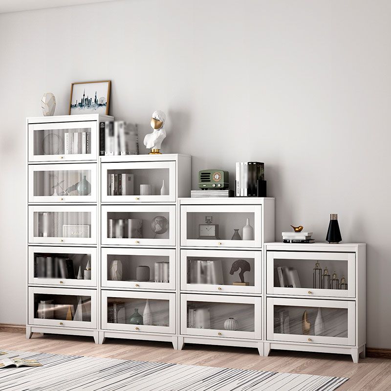 Manufactured Wood Standard Bookcase White Contemporary Bookcase with Glass Doors