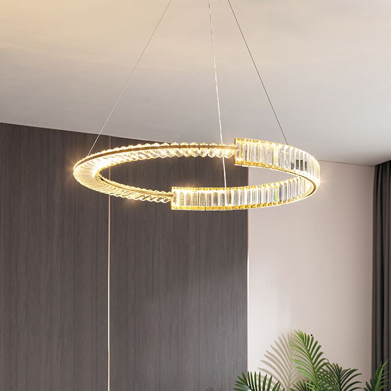 Modern Creative LED Pendant Light Electroplate Iron Linear Chandelier with Crystal Shade