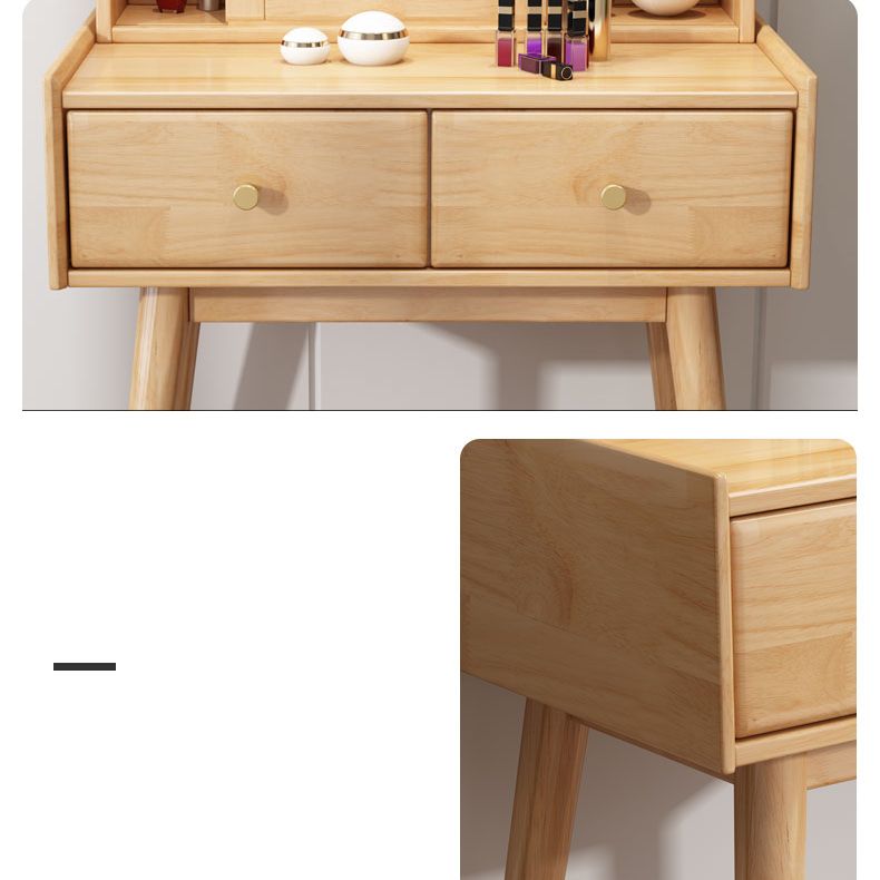 Modern 2-Drawers Solid Wood Dressing Table Mirror Makeup Table