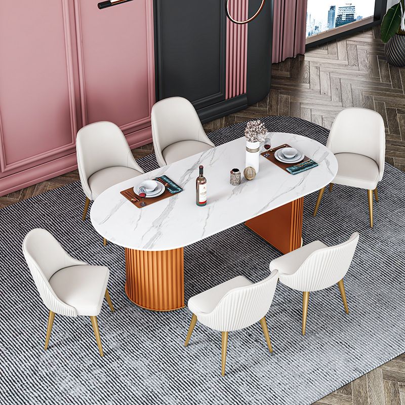Stone Top Dining Table Contemporary Oval Dining Table with Sled Base