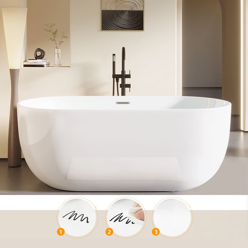 Modern Acrylic-Fiberglass Oval Bathtub Freestanding Soaking Bathtub with Center Drain