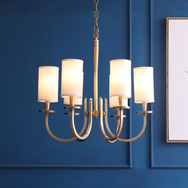 Gebogene Armmetall -Suspension Licht künstlerische antike Messing Kronleuchter Licht mit Zylinderstoffschatten