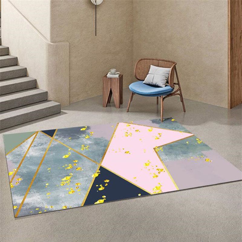 Tapis nordique rose en Polyester, bloc de couleur, lavable, pour la décoration de la maison