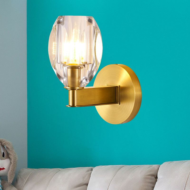 Éclairage de paroi à balle ovale contemporaine 1 Éclairage mural en cristal clair de bulbe en or