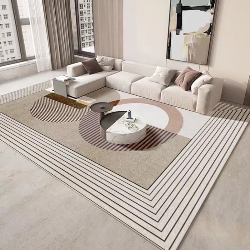 Brown Modern Rug Polyester Striped Rug Washable Indoor Rug for Living Room