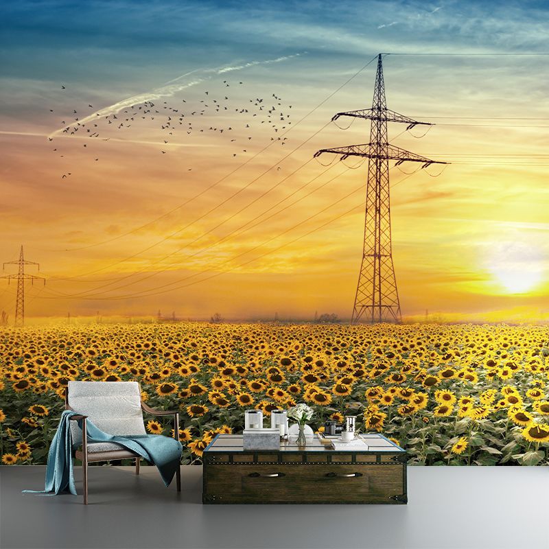Sunflower Field Mural Wall Covering for Living Room Decorative Mildew Resistant Wallpaper