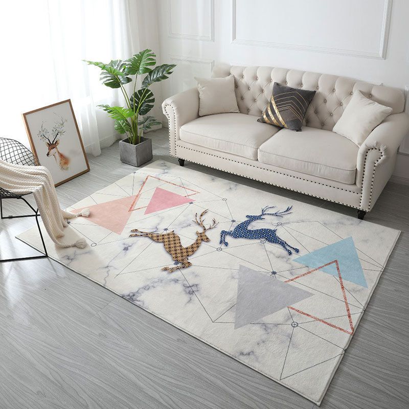 Beige Modern Rug Polyester Graphic Striped Area Rug Non-Slip Backing Rug for Living Room