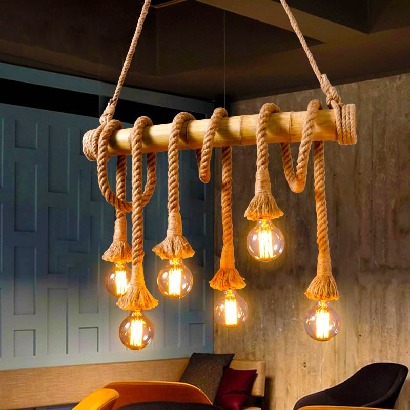 Hanging Lamp Natural Rope Light Vintage Room Indoor Bar Light